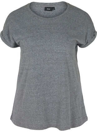 Meliertes T-Shirt aus Baumwolle, Black Melange, Packshot image number 0