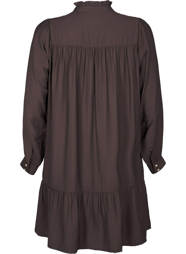 Kurzes Kleid mit Rüschenkragen, Seal Brown, Packshot image number 1