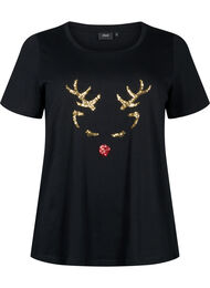 Weihnachts-T-Shirt mit Pailletten, Black W. Reindeer, Packshot