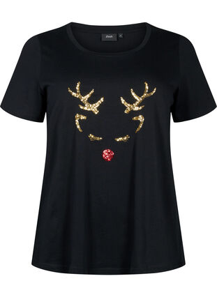 Weihnachts-T-Shirt mit Pailletten, Black W. Reindeer, Packshot image number 0