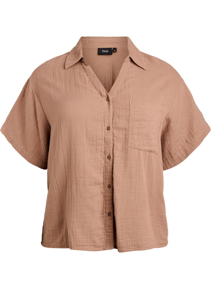 Bluse aus Baumwoll-Musselin mit kurzen &Auml;rmeln, Braun, Packshot