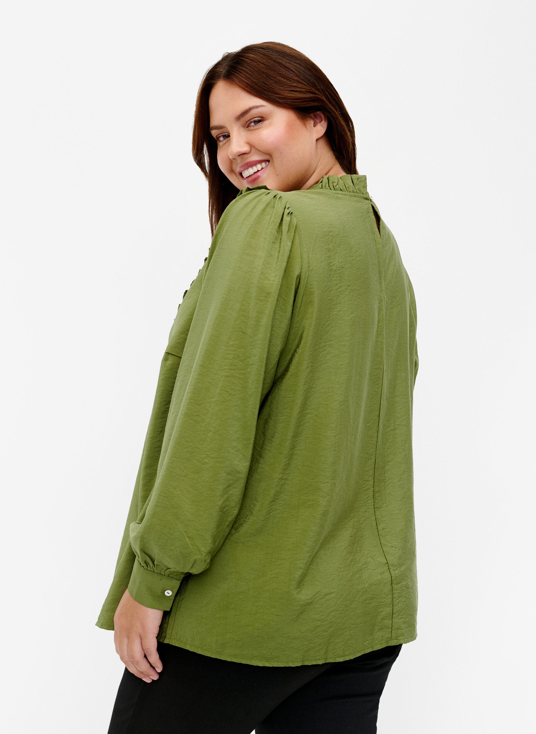 ZizziViskose-Bluse mit R&uuml;schen, Loden Green, Model image number 1