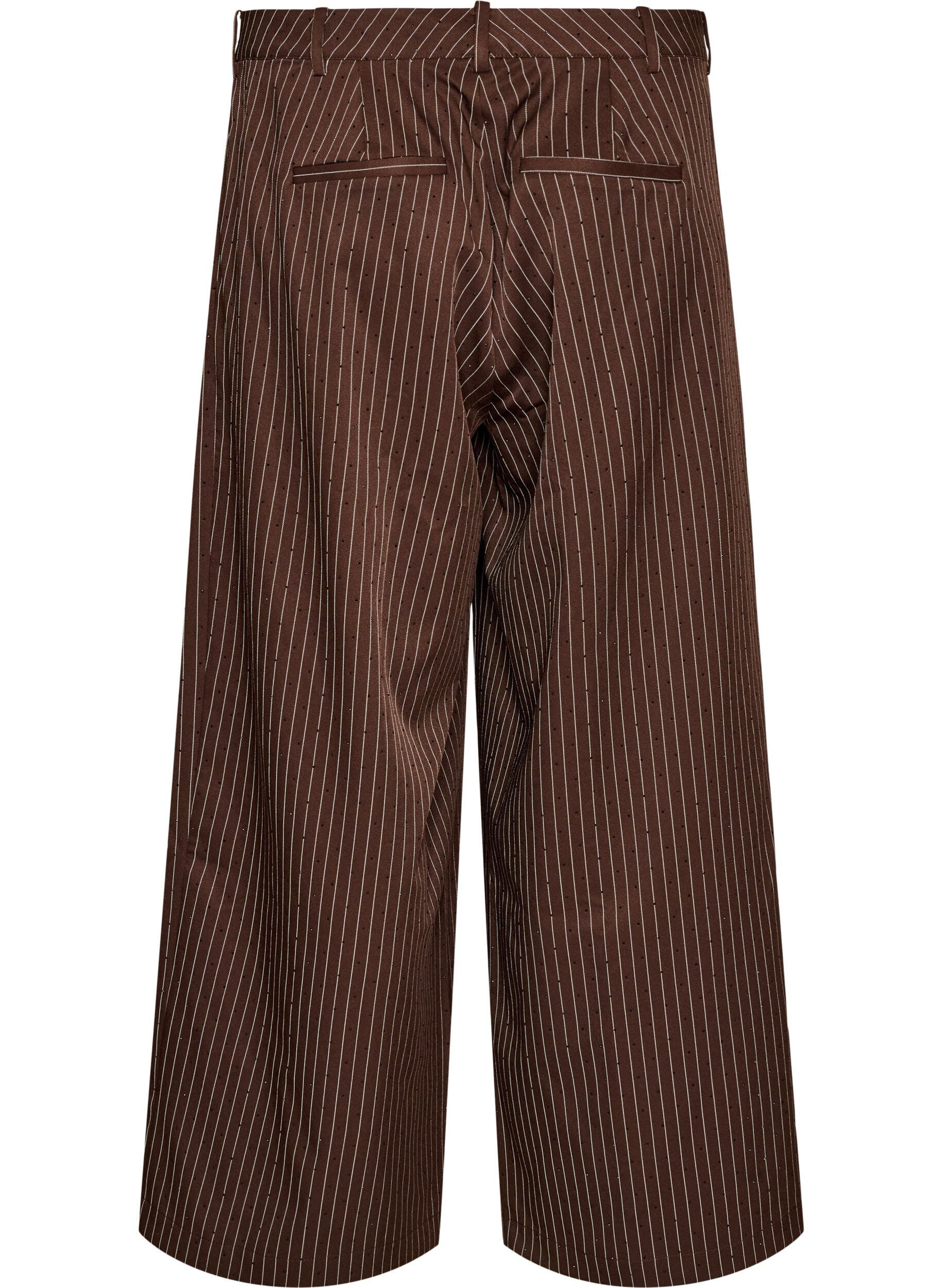 ZizziNadelstreifenhose mit Strasssteinen und weitem Bein, Braun, Packshot image number 1
