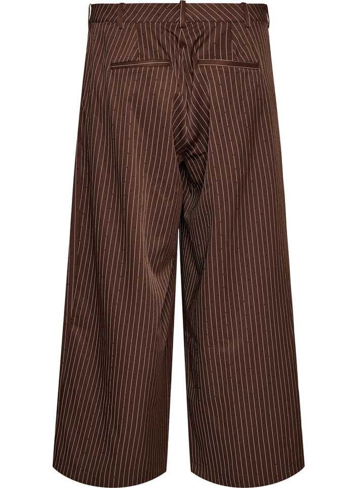 Nadelstreifenhose mit Strasssteinen und weitem Bein, Braun, Packshot image number 1