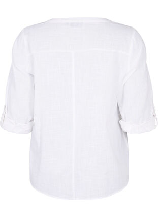 Hemdbluse aus Baumwolle mit V-Ausschnitt, Bright White, Packshot image number 1