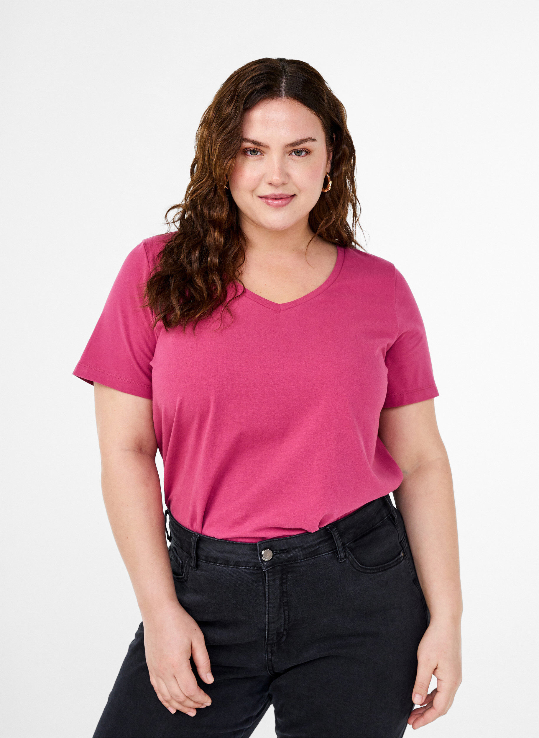 ZizziUnifarbenes Basic-T-Shirt aus Baumwolle, Rot, Model image number 0