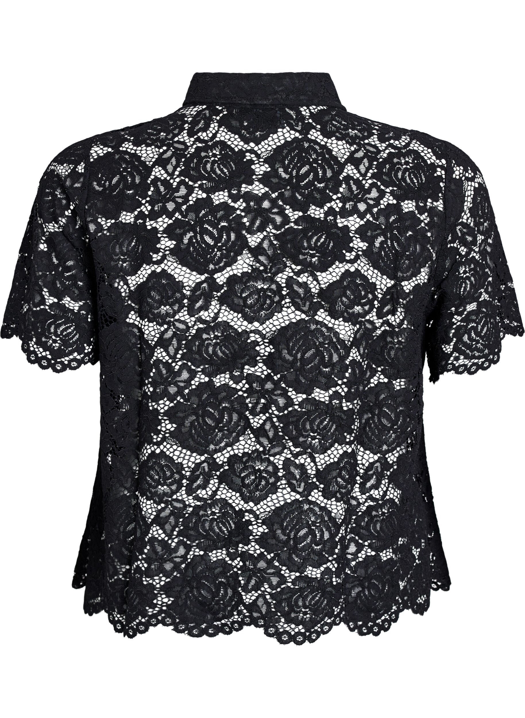 ZizziSpitzen blusenshirt mit perlenkn&ouml;pfen, Schwarz, Packshot image number 1