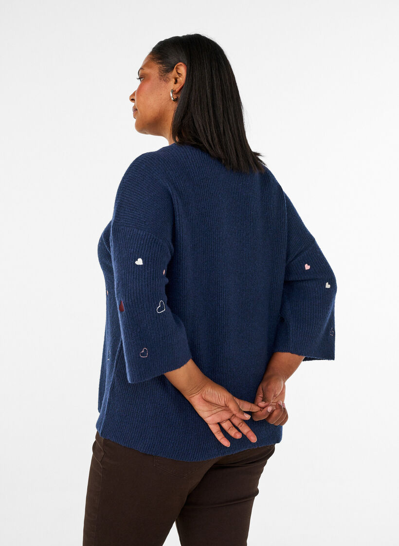 Pullover mit Herzen und 3/4-&Auml;rmeln, Blau, Model image number 2
