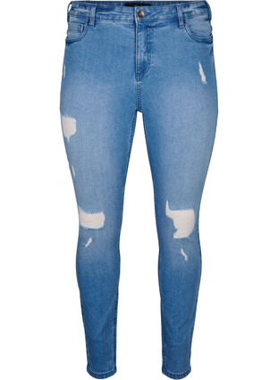Amy-Jeans mit superschmaler Passform und gerippten Details, Blue denim, Packshot image number 0