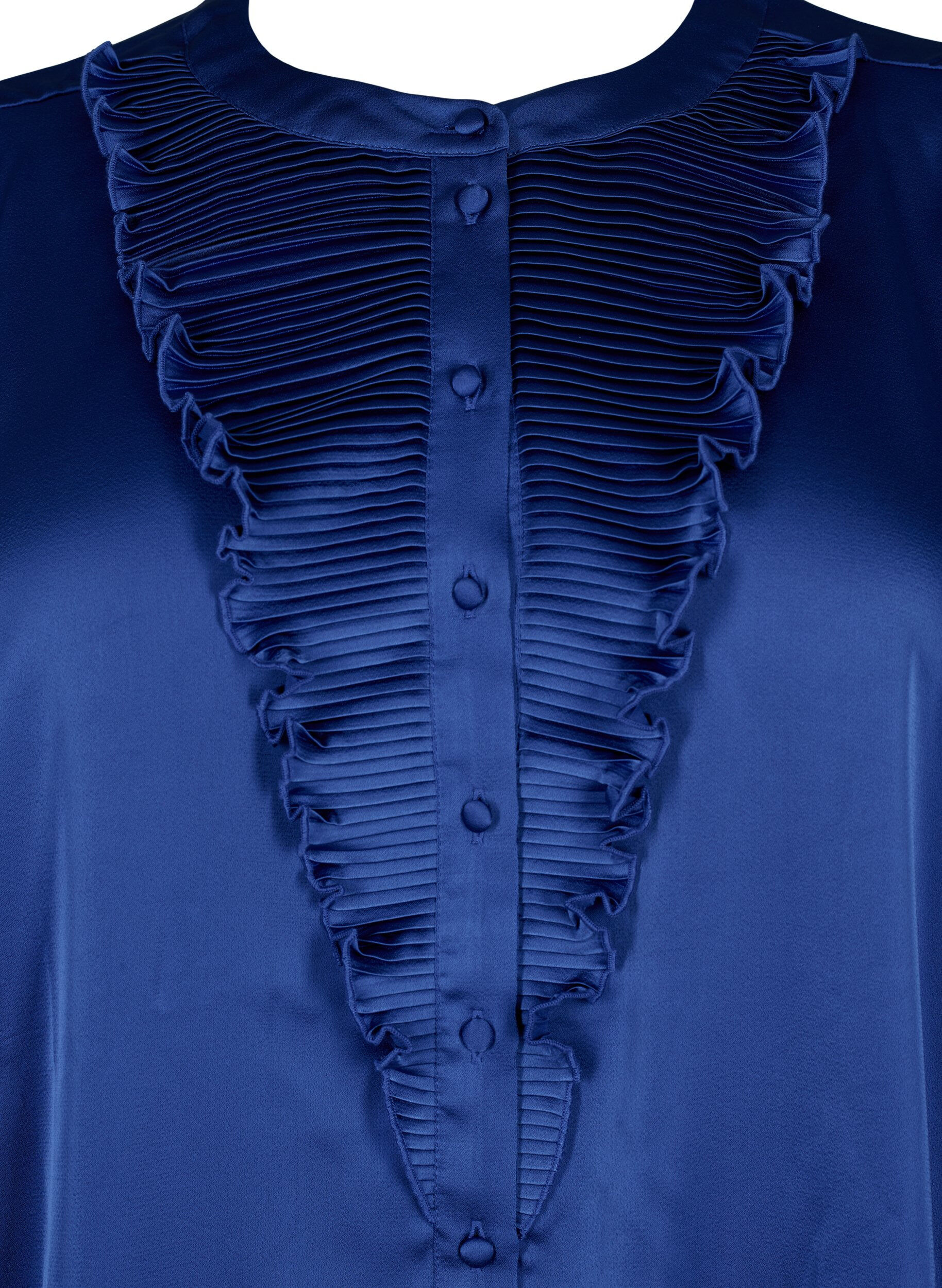 Zizzi Hemdbluse aus Satin mit R&uuml;schen, Deep Ultramarine, Packshot image number 2