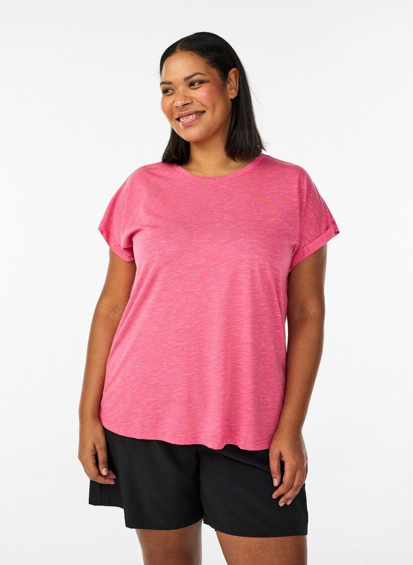 Lockeres Trainingstop mit kurzen &Auml;rmeln, Pink, Model image number 0