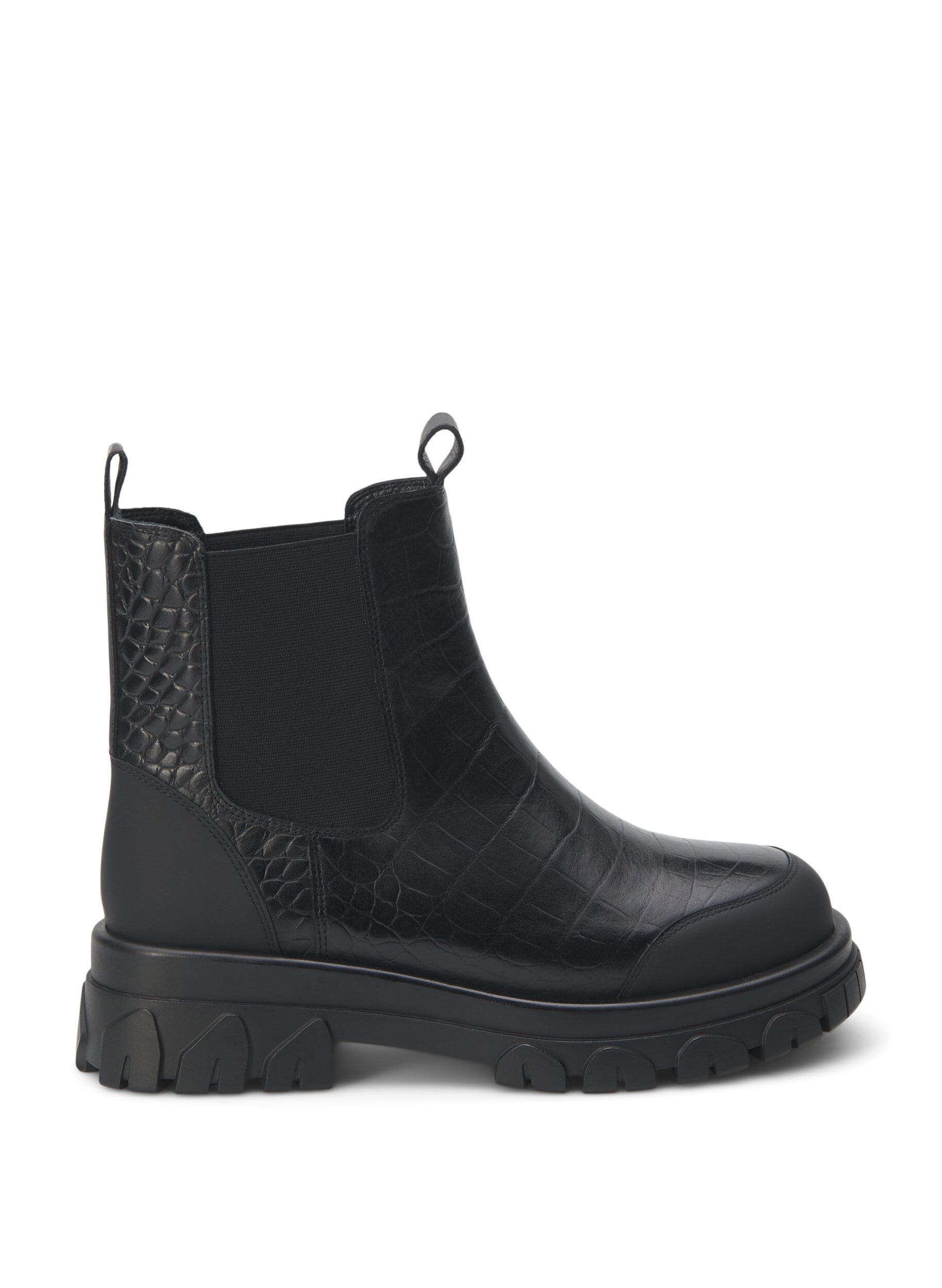ZizziExtra-Weite &ndash; Croco Chelsea-Stiefel aus Leder, Schwarz, Packshot image number 0