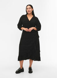 FLASH - 3/4 Ärmel Wrap Kleid, Black, Model
