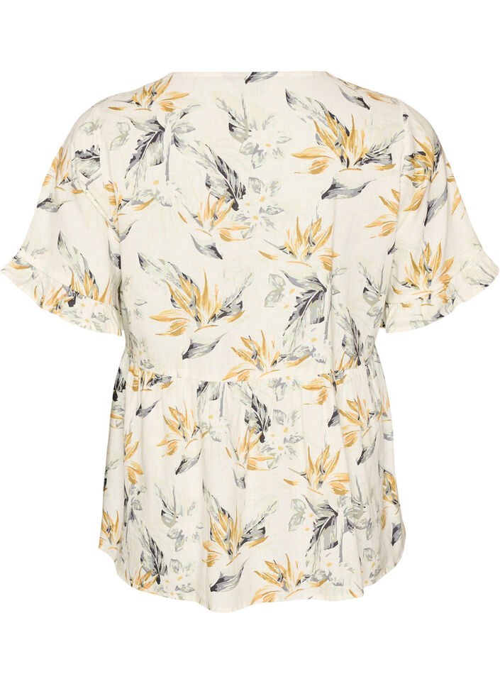Bluse aus Leinen und Viskose mit V-Ausschnitt und Knopfverschluss, Wei&szlig;, Packshot image number 1