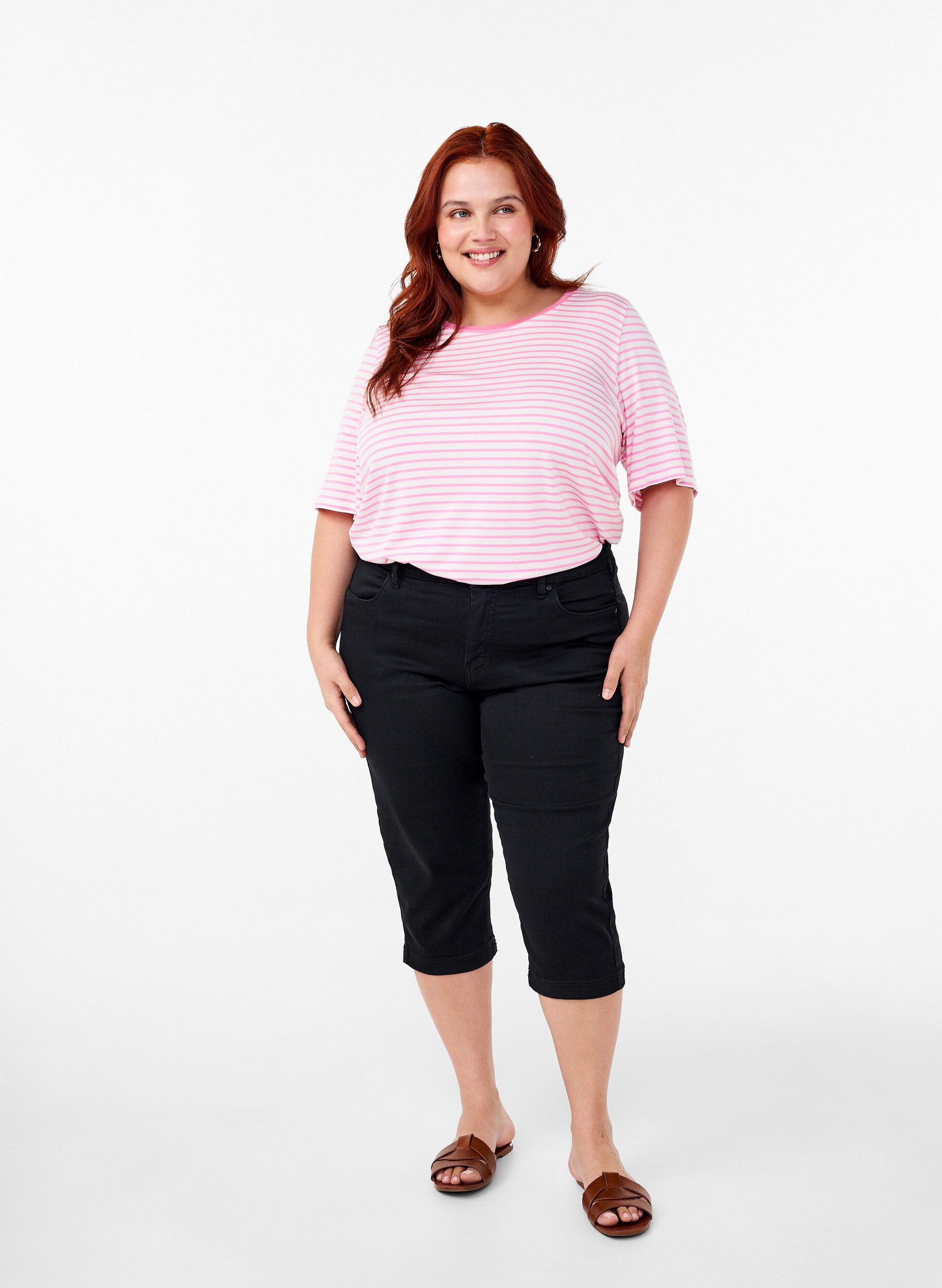 ZizziGestreiftes T-Shirt aus Lyocell mit Rundhalsausschnitt, Rot, Model image number 1