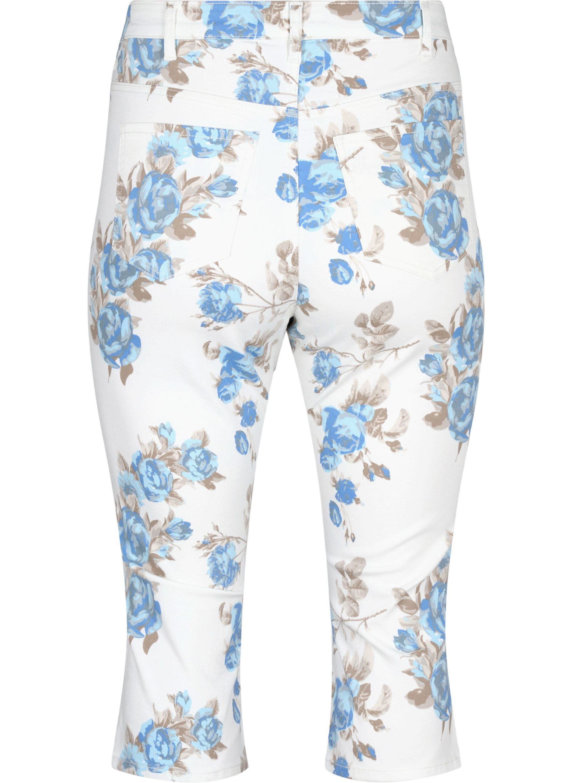 ZizziAmy Capri-Jeans mit hohem Bund und Blumenprint, White B.AOP, Packshot image number 1