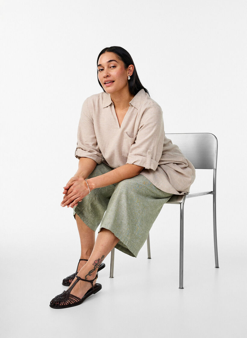 Tunika aus Leinen und Viskose mit A-Linie, Beige, Image image number 0