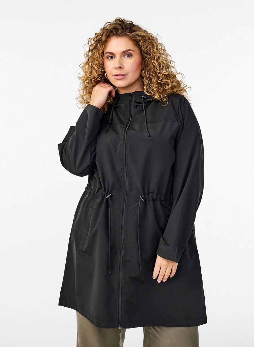 Leichter Parka mit Kapuze, Schwarz, Model image number 0
