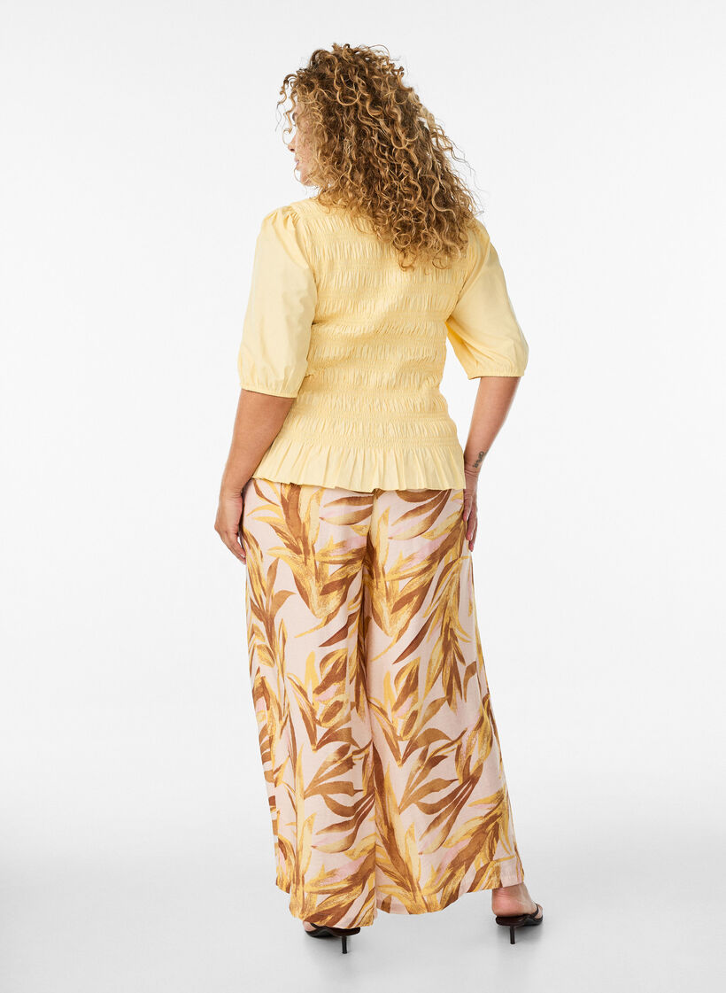 Hose mit weitem Bein, Blattdruck und hohem Gummizugbund., Gelb, Model image number 1