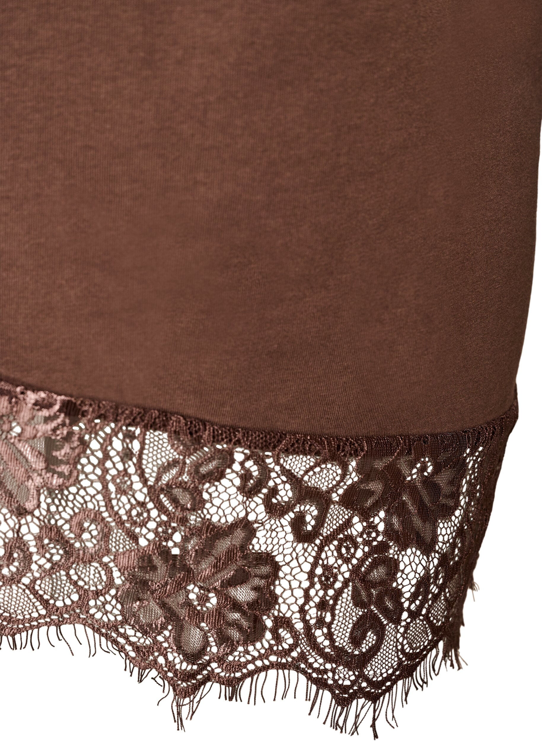 ZizziT-Shirt mit asymmetrischem Spitzensaum, Braun, Packshot image number 3