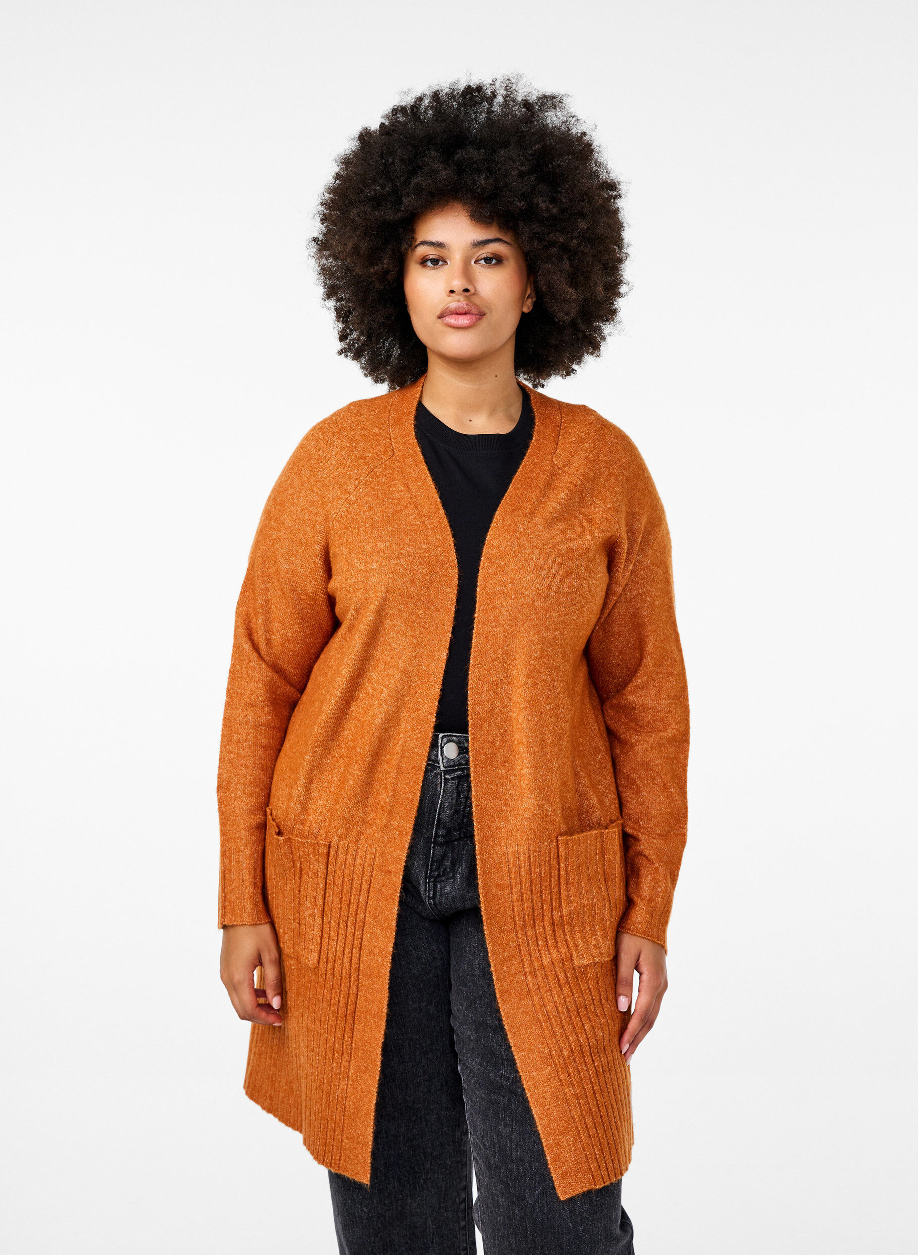 Lange Strickjacke mit Taschen, Autumnal Mel., Model