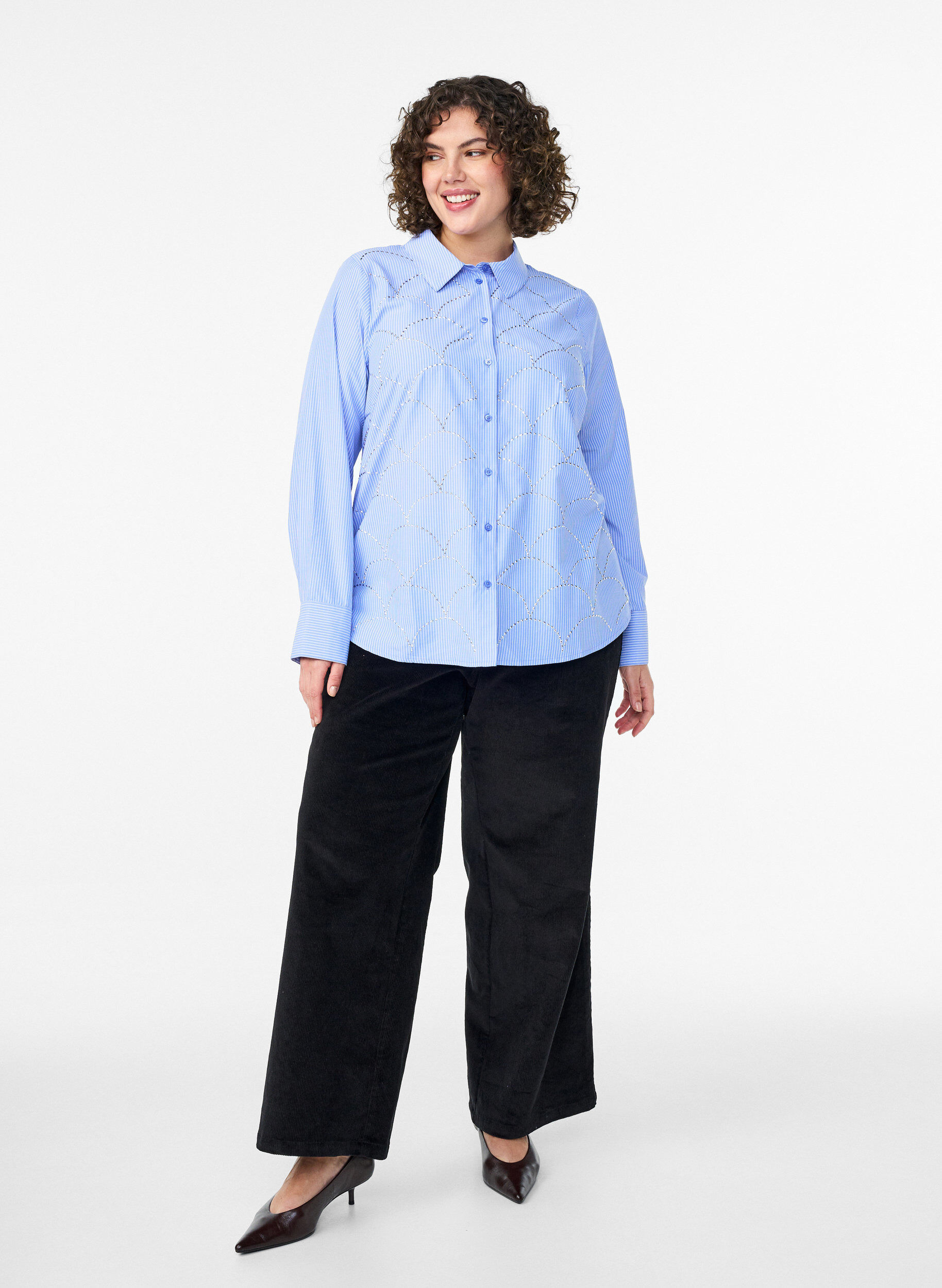 ZizziBluse mit Streifen und Nieten, Blau, Model image number 1