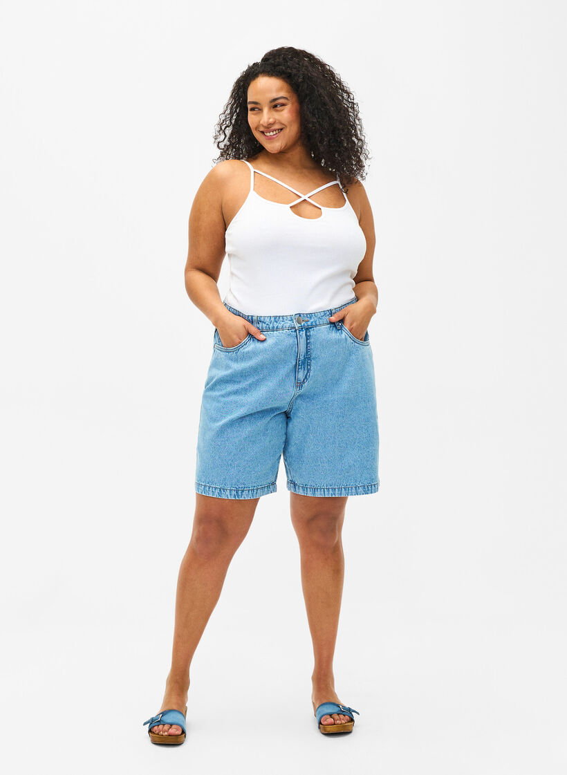 Ripp-Top aus Bio-Baumwolle mit Kreuzdetail, Bright White, Model image number 2