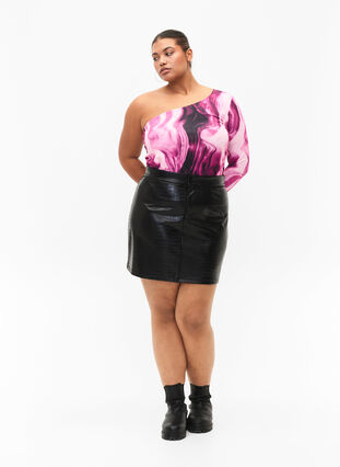 One-Shoulder Bluse mit Print, Raspberry Rose AOP, Model image number 3
