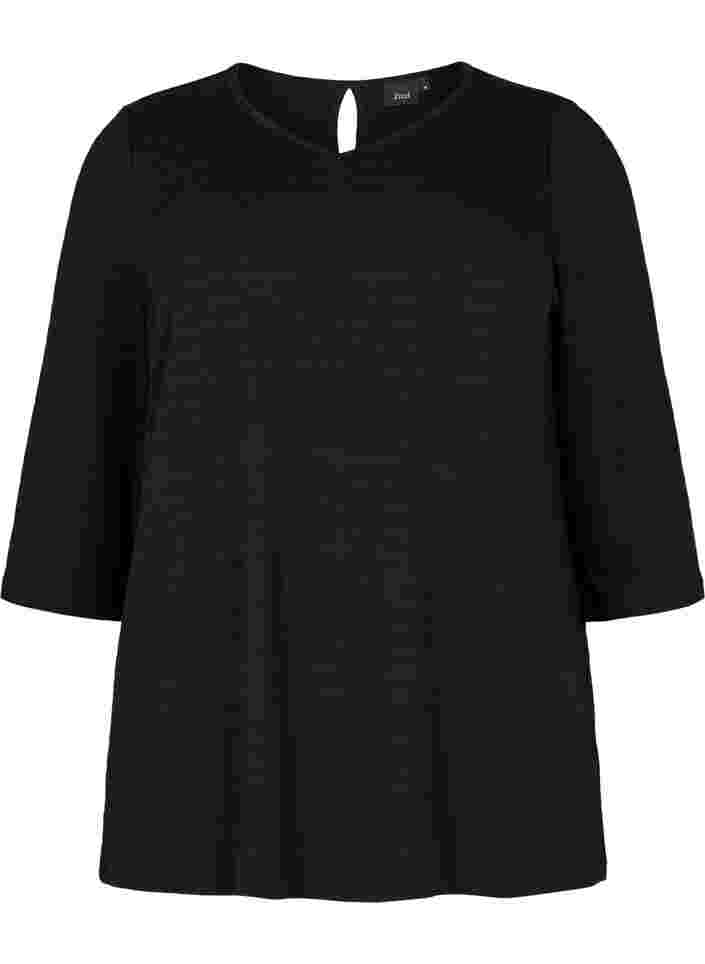 Bluse mit 3/4 Ärmeln und V-Ausschnitt, Black, Packshot image number 0