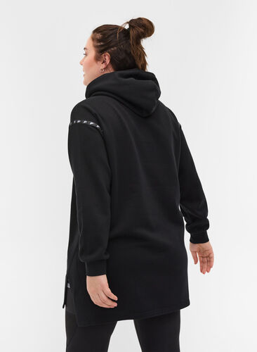 Langes Sweatshirt mit Schlitz und Tasche, Black, Model image number 1