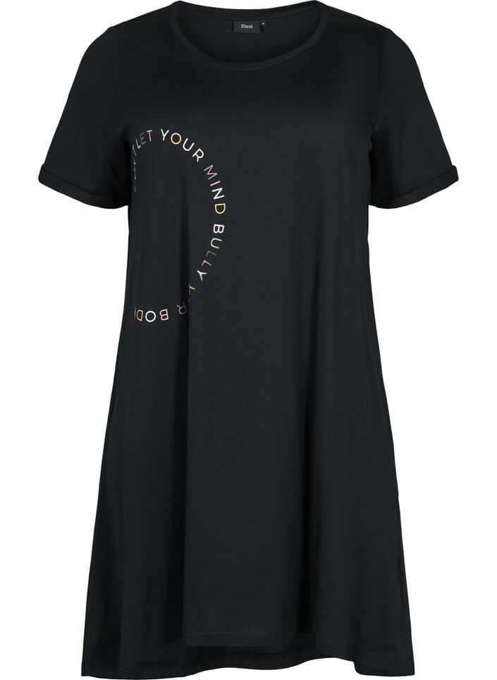 Kurzarm-Baumwollnachthemd mit Aufdruck, Black W. Don't, Packshot image number 0