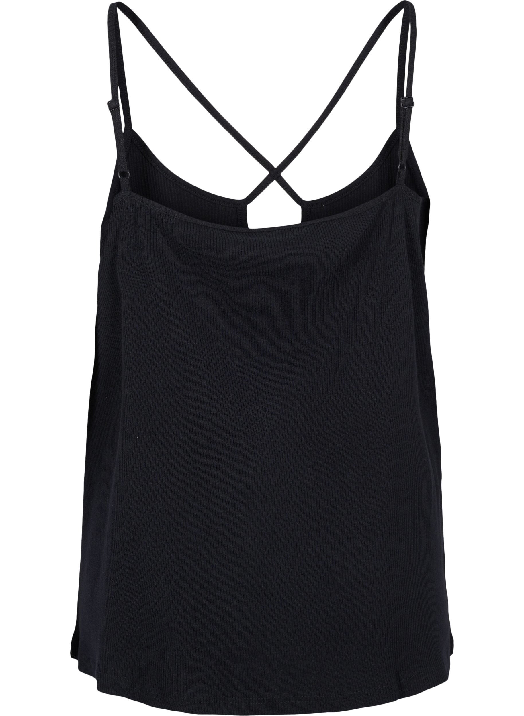 ZizziRipp-Top aus Bio-Baumwolle mit Kreuzdetail, Black, Packshot image number 1