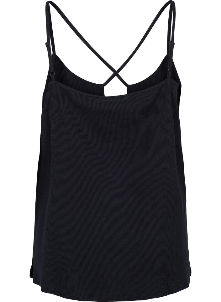 Ripp-Top aus Bio-Baumwolle mit Kreuzdetail, Black, Packshot image number 1