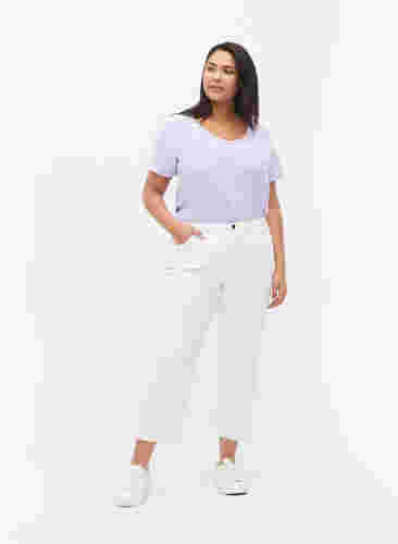 Einfarbiges basic T-Shirt aus Baumwolle, Lavender, Model image number 2
