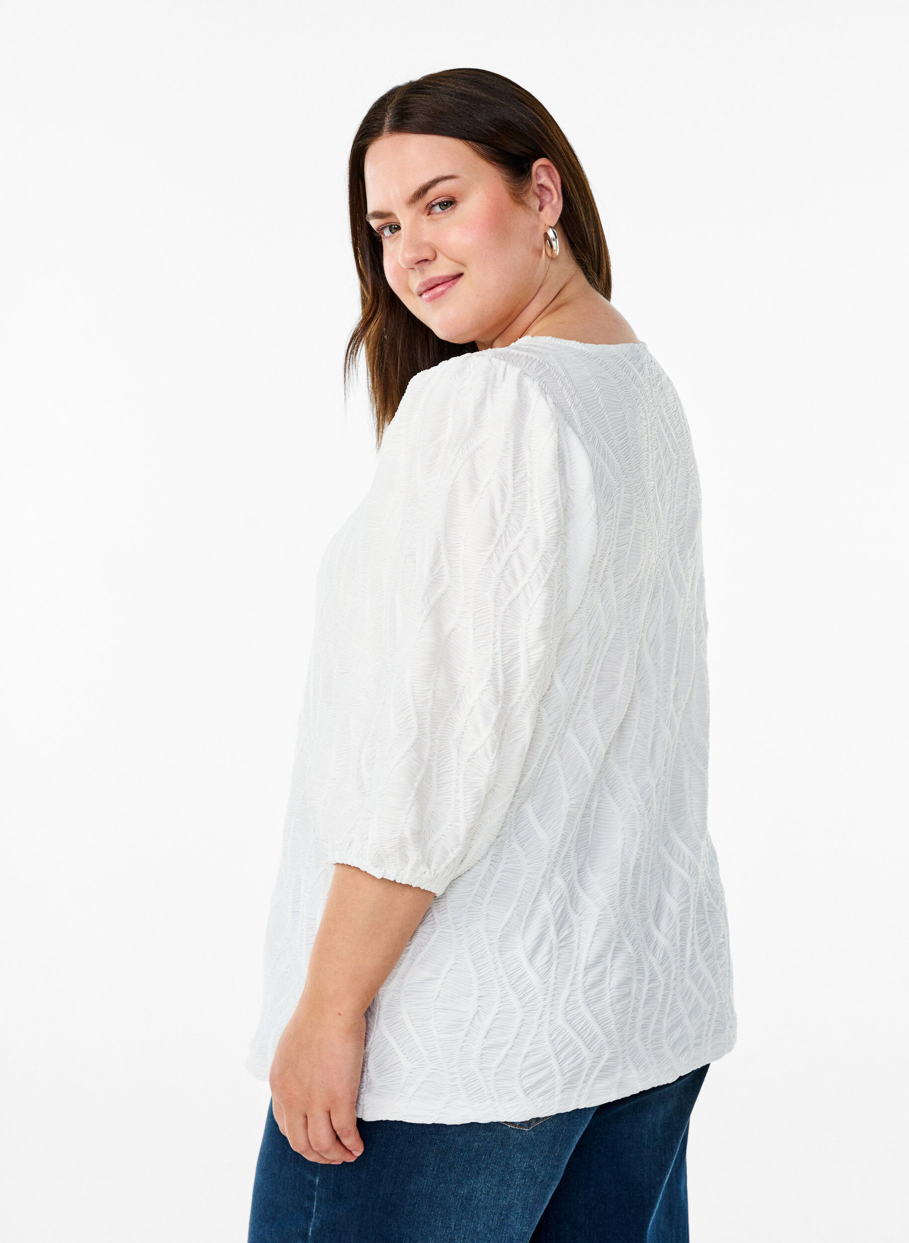 ZizziBluse mit Struktur und 3/4-&Auml;rmeln, Wei&szlig;, Model image number 2