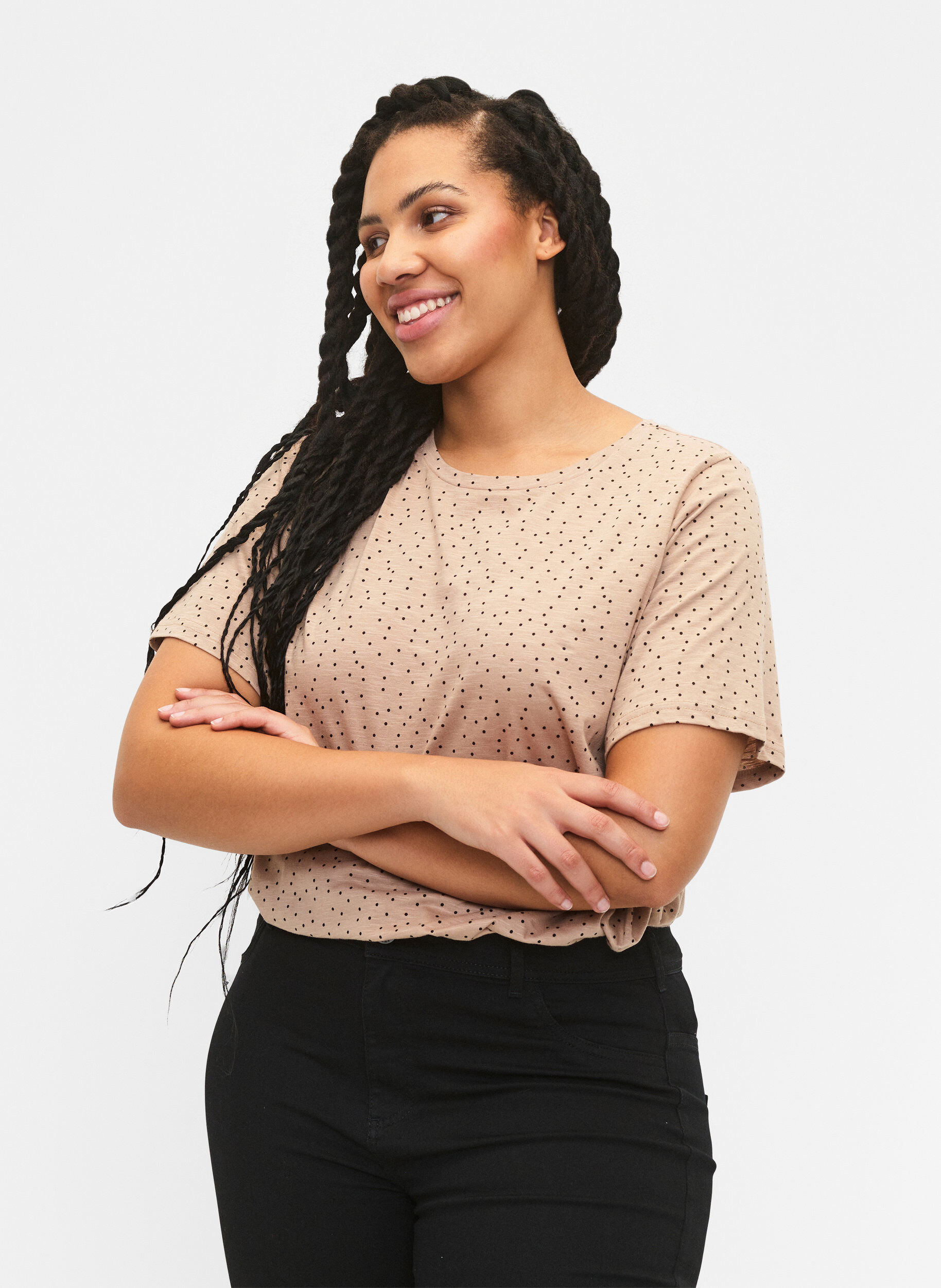 ZizziT-Shirt aus Bio-Baumwolle mit Punktmuster	, Beige, Model image number 0