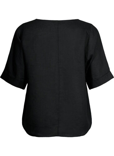 Kurzärmelige Bluse aus 100% Leinen, Black, Packshot image number 1