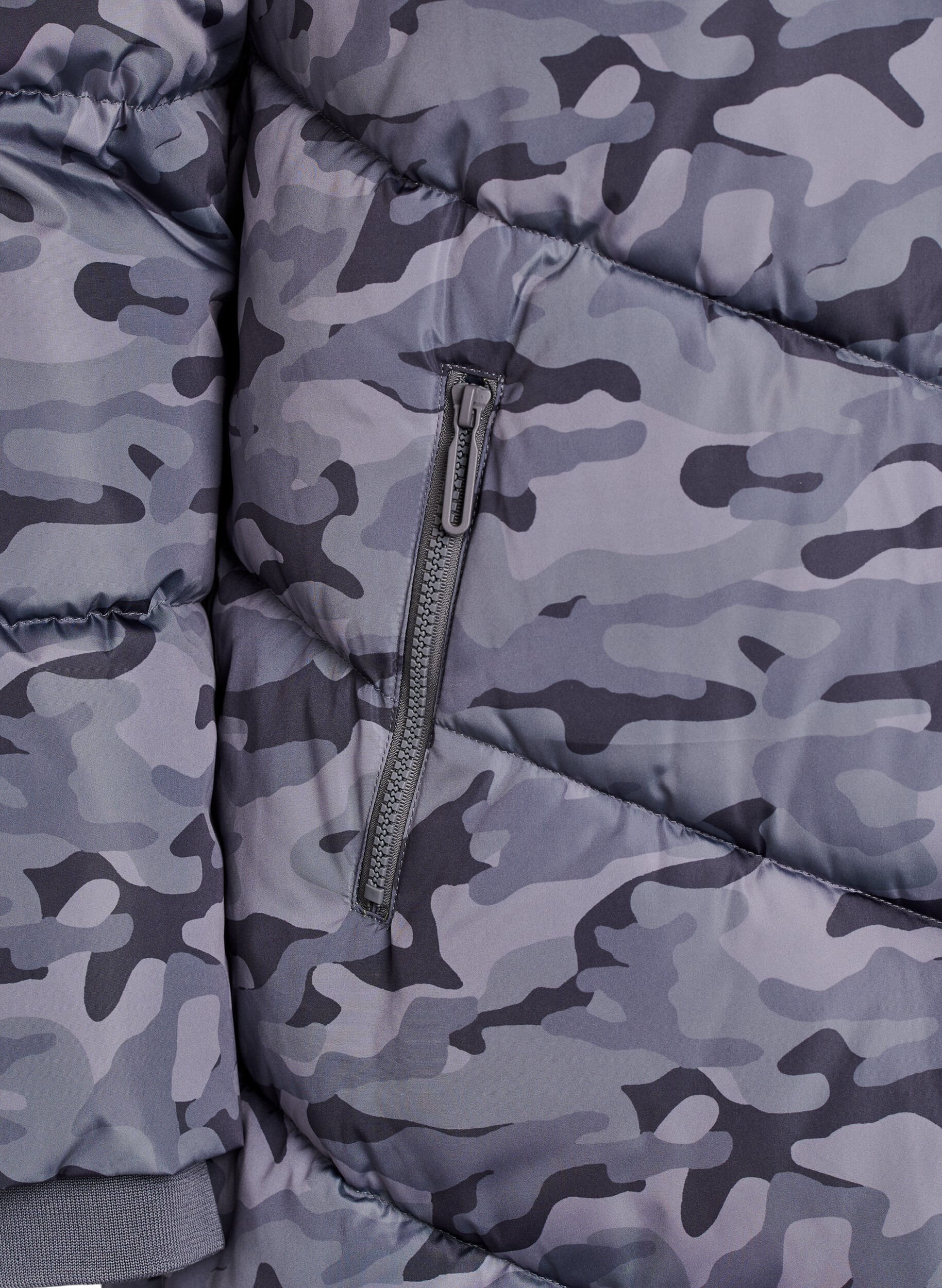 ZizziLange Camouflage-Steppjacke, Grau, Packshot image number 3