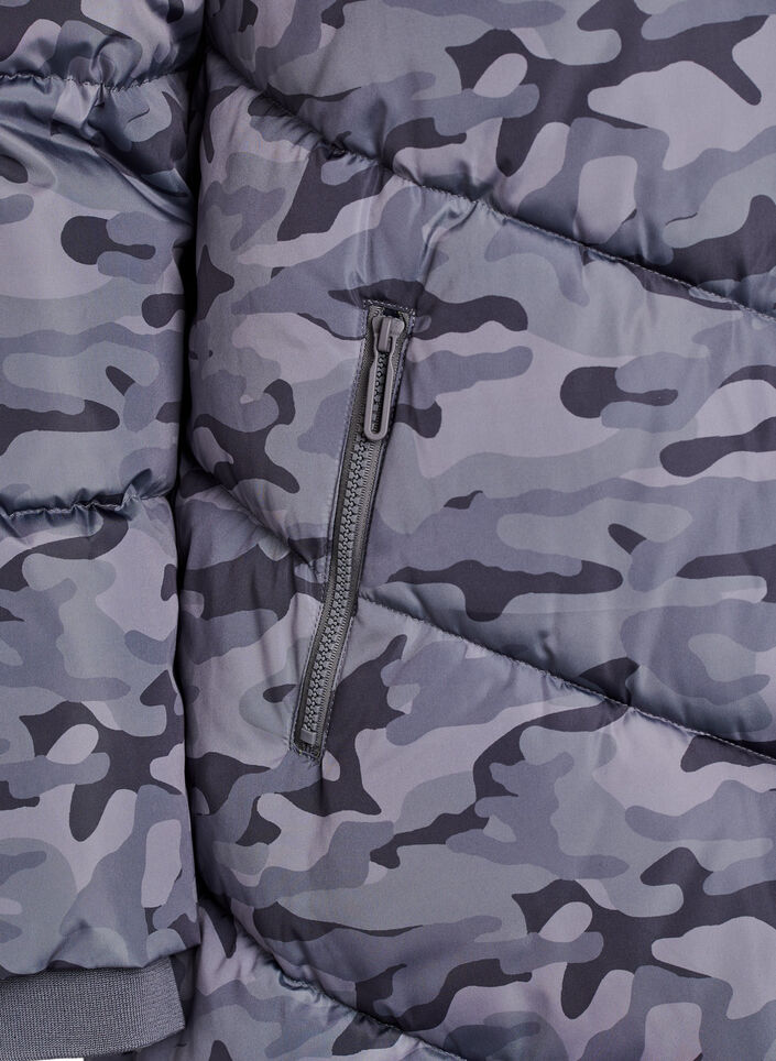 Lange Camouflage-Steppjacke, Grau, Packshot image number 3