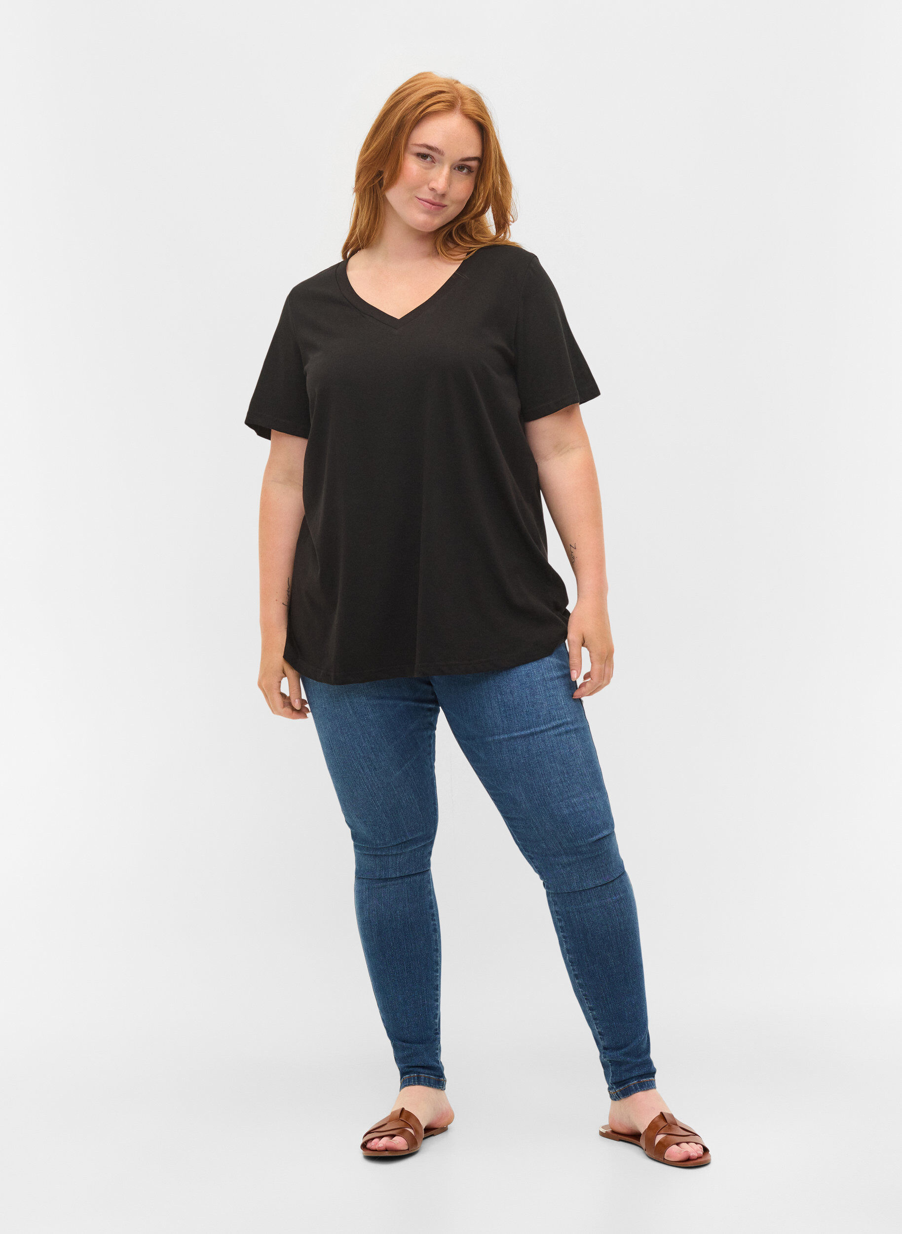 Zizzi2er-Pack basic T-Shirts aus Baumwolle, Black/Black, Model image number 2