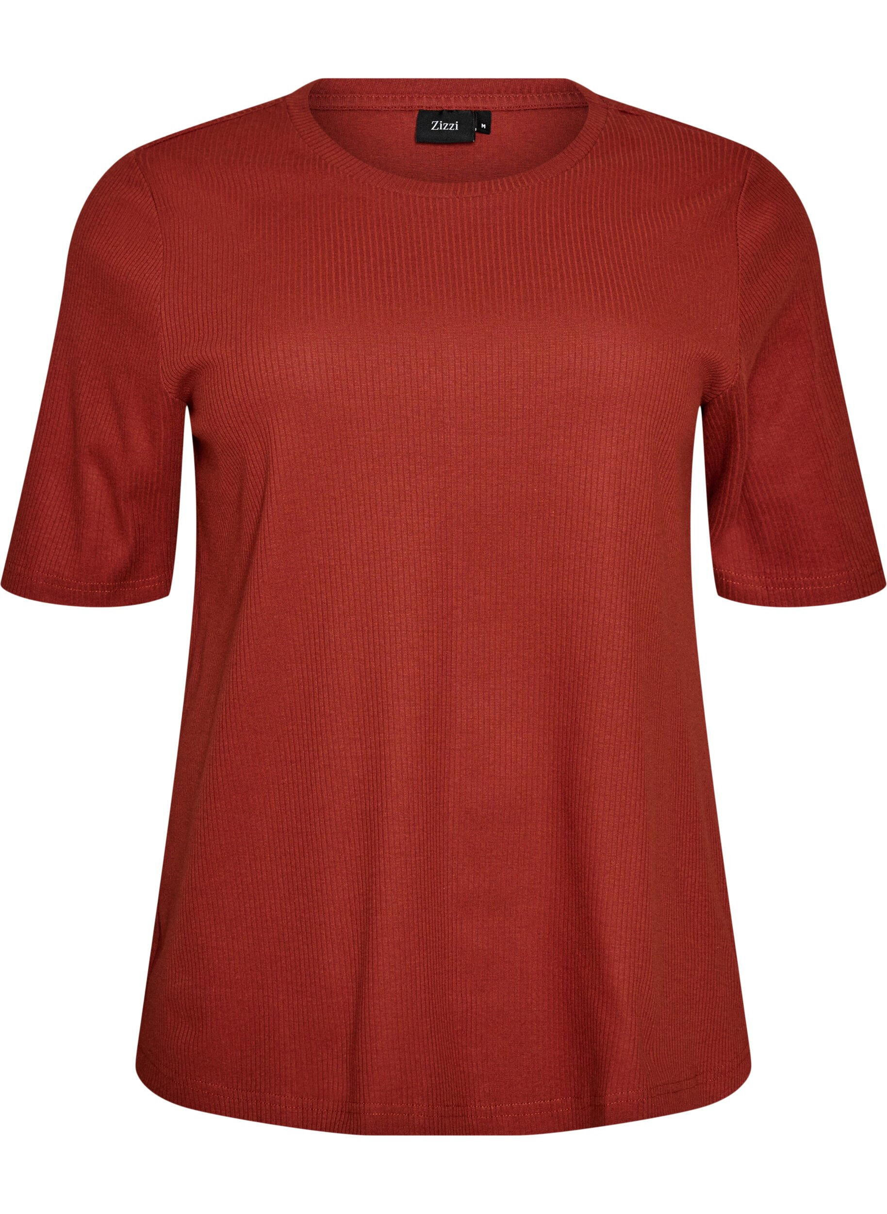 ZizziBluse aus geripptem Jersey mit kurzen &Auml;rmeln, Rot, Packshot image number 0