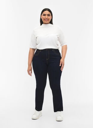 Slim Fit Vilma Jeans mit hoher Taille, Dk blue rinse, Model image number 0