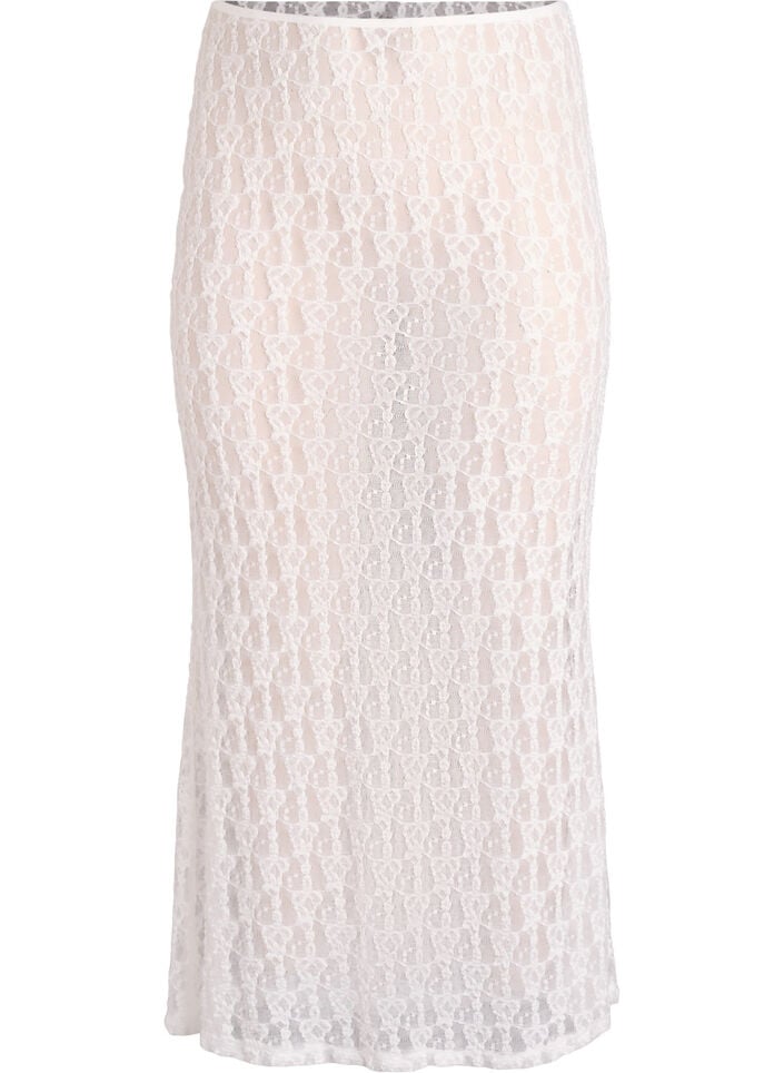 Langer Rock aus transparenter Spitze, Wei&szlig;, Packshot