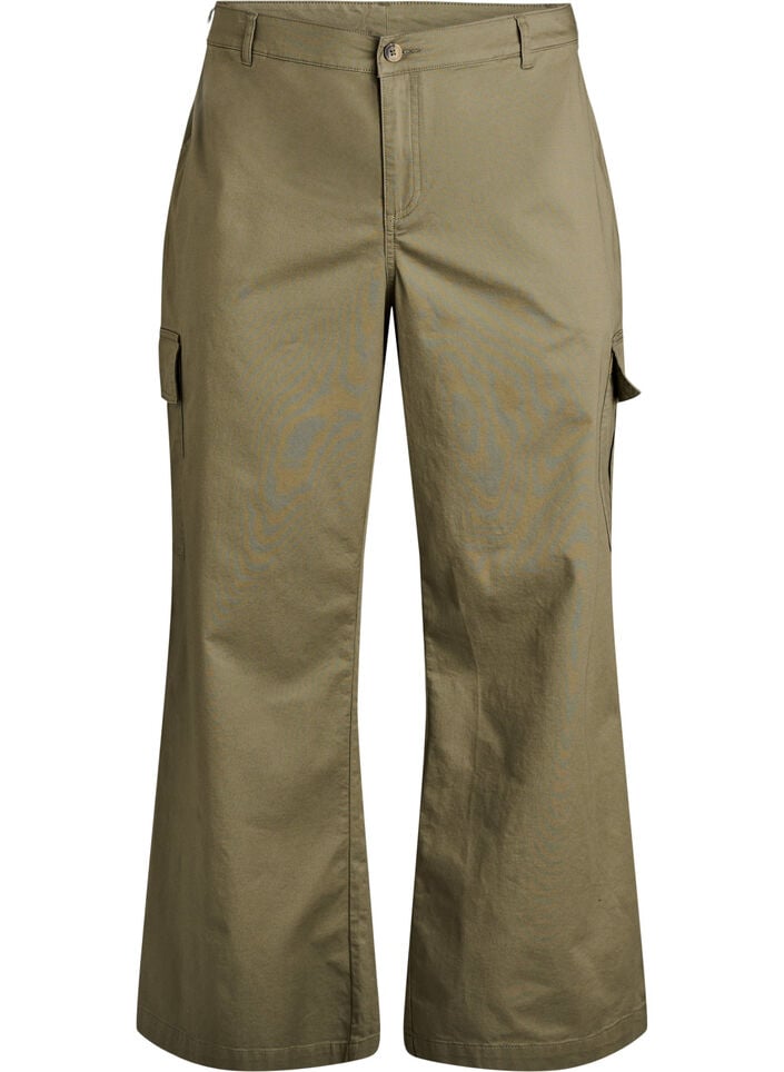 Wide-Leg Cargohose mit hoher Taille, Gr&uuml;n, Packshot