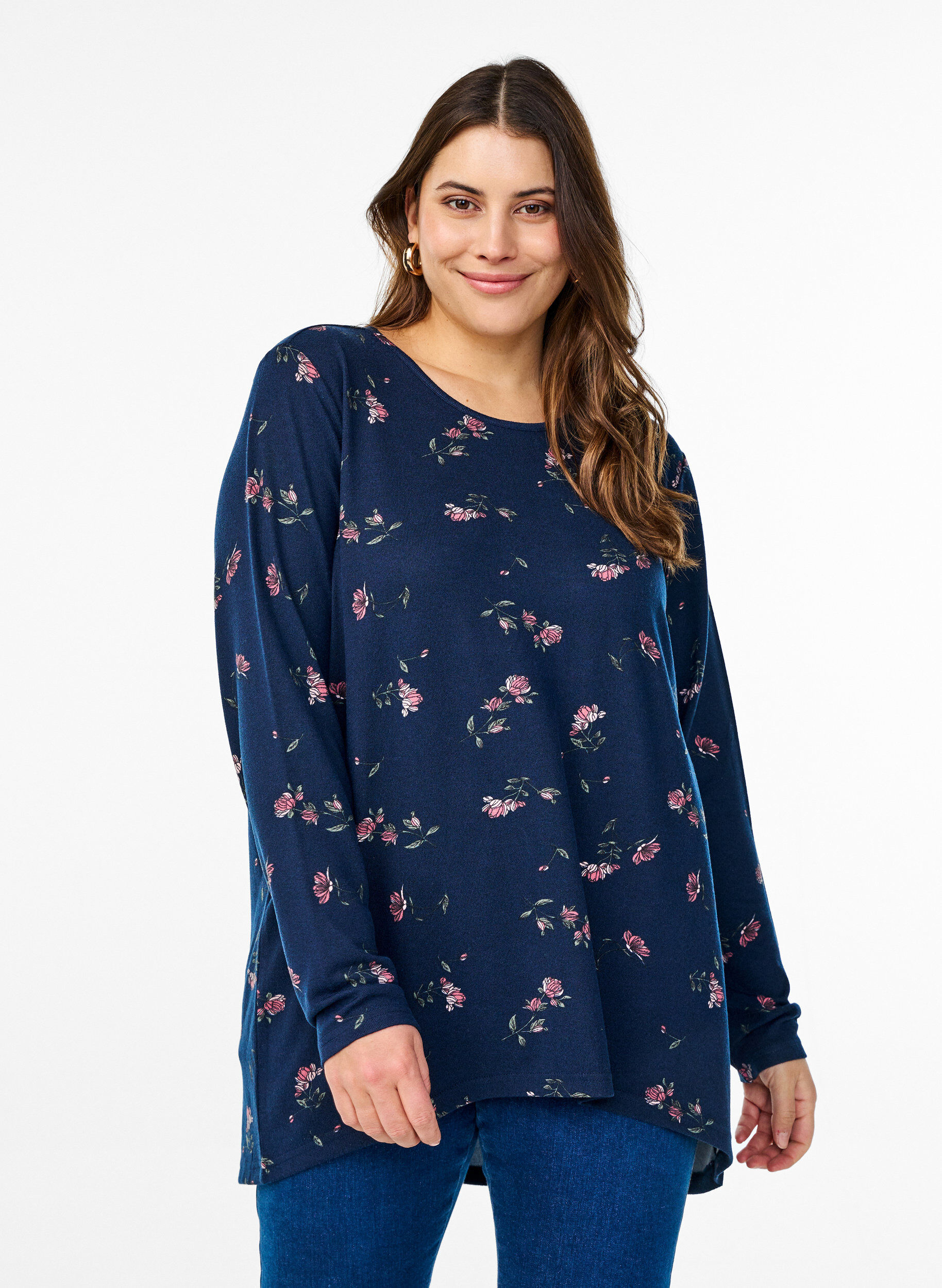 ZizziGemusterte Bluse mit langen &Auml;rmeln, Blau, Model image number 0