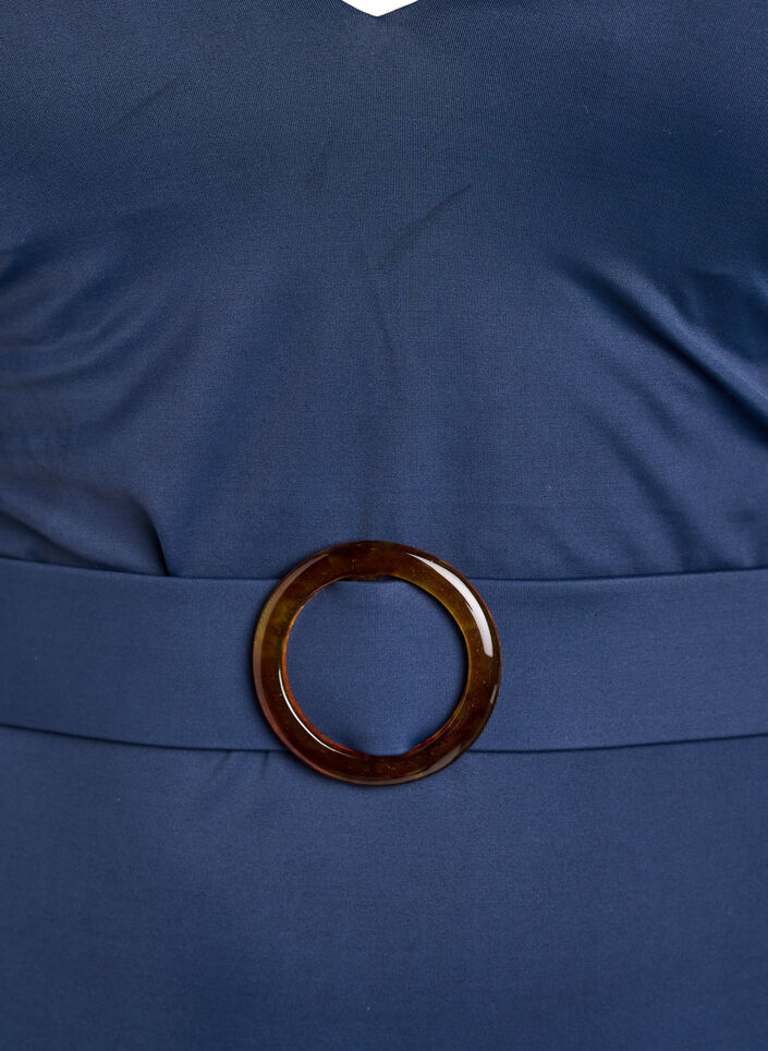 Badeanzug mit V-Ausschnitt und G&uuml;rtel, Blau, Packshot image number 2