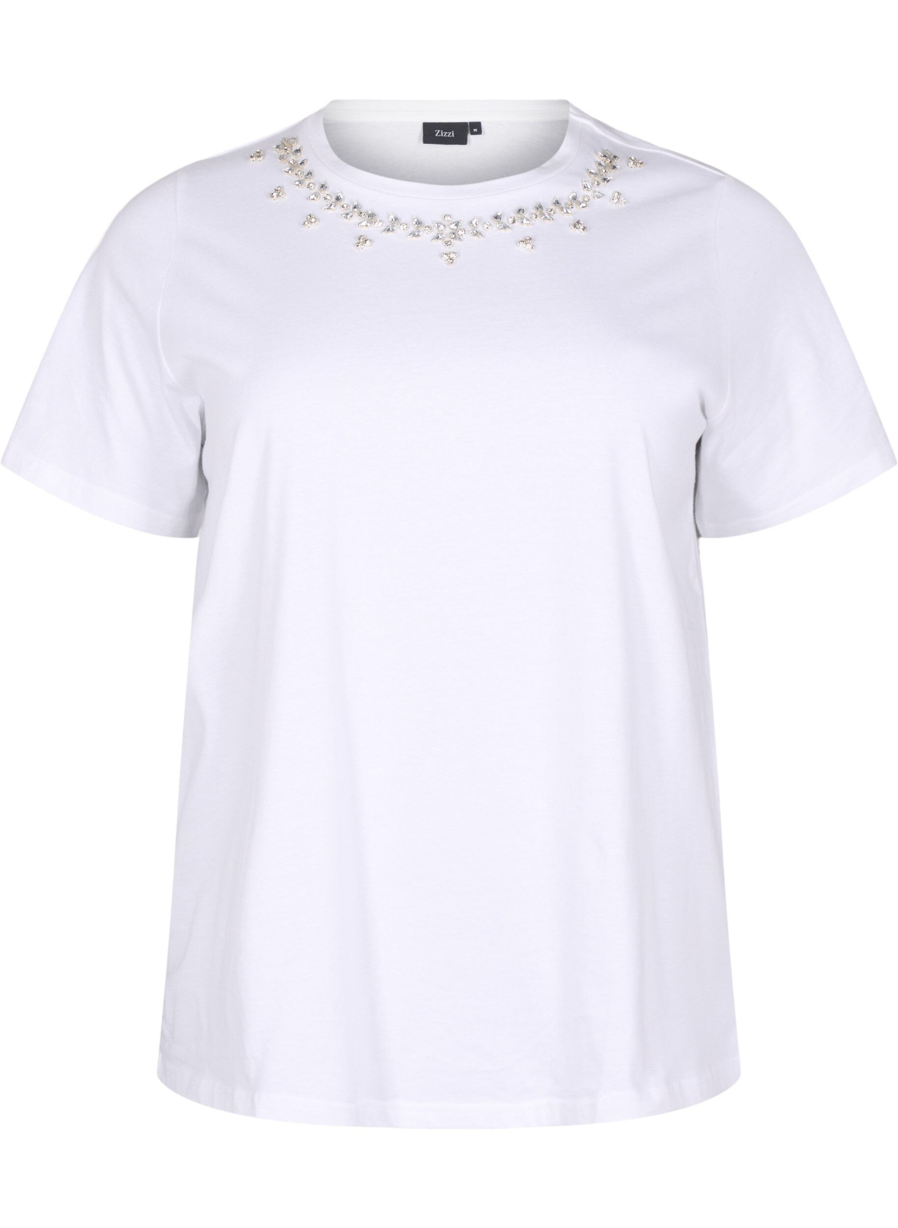ZizziT-Shirt mit Rundhalsausschnitt und Strasssteinen, Bright White, Packshot image number 0