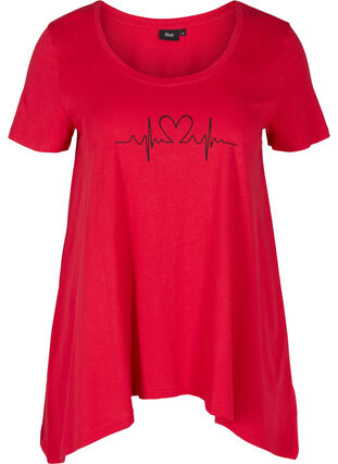 Kurzarm T-Shirt aus Baumwolle mit A-Linie, Lipstick Red HEART, Packshot image number 0