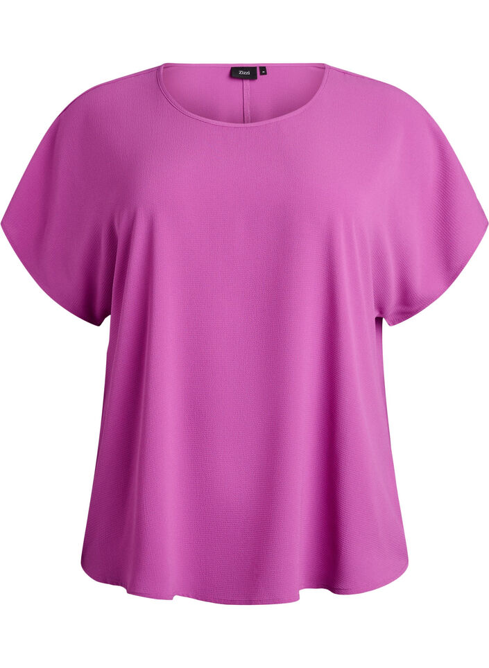 Bluse mit kurzen &Auml;rmeln und Rundhalsausschnitt, Lila, Packshot image number 0