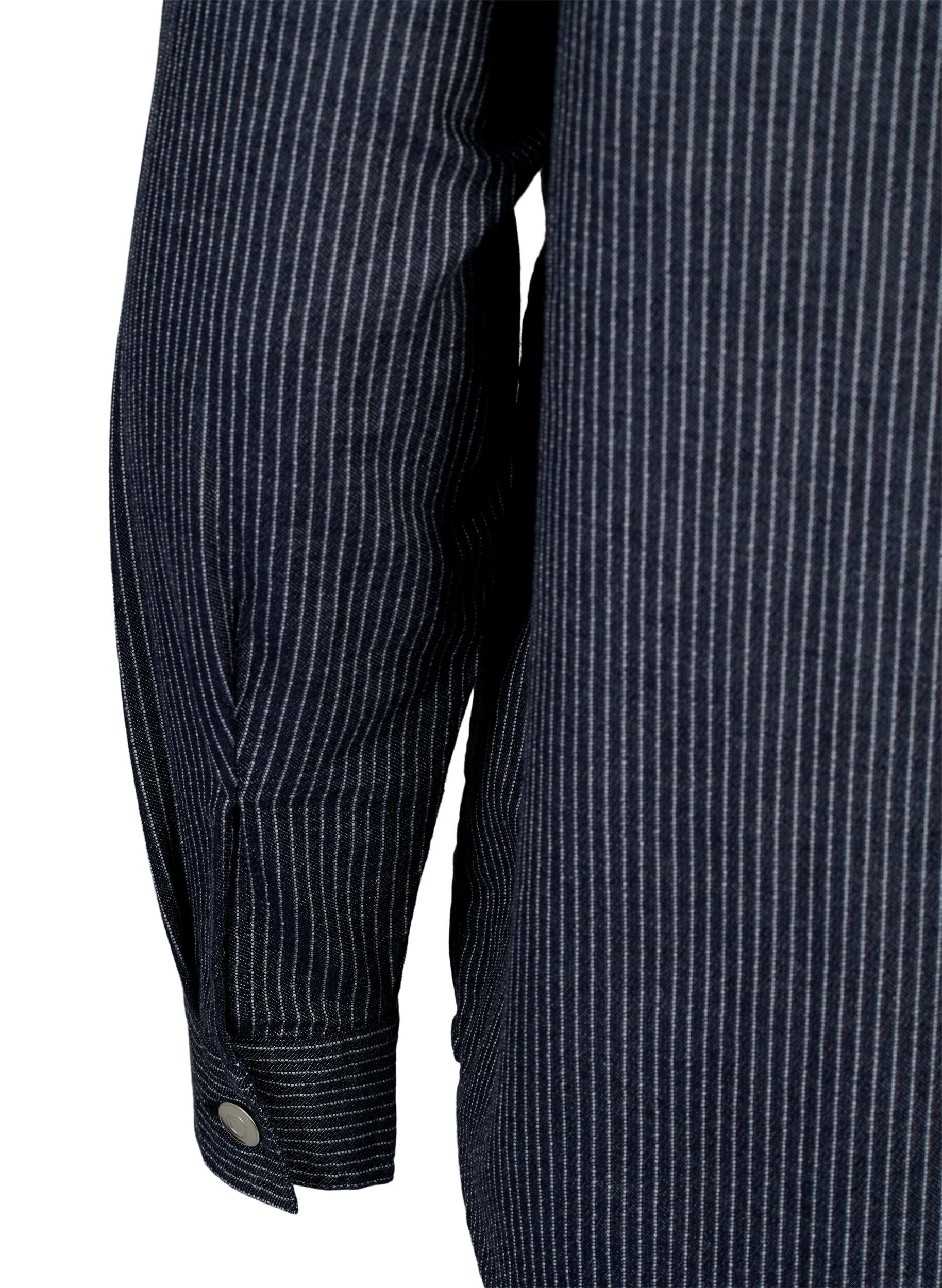 ZizziBaumwollhemd mit Nadelstreifen, Dark Blue Stripe, Packshot image number 3